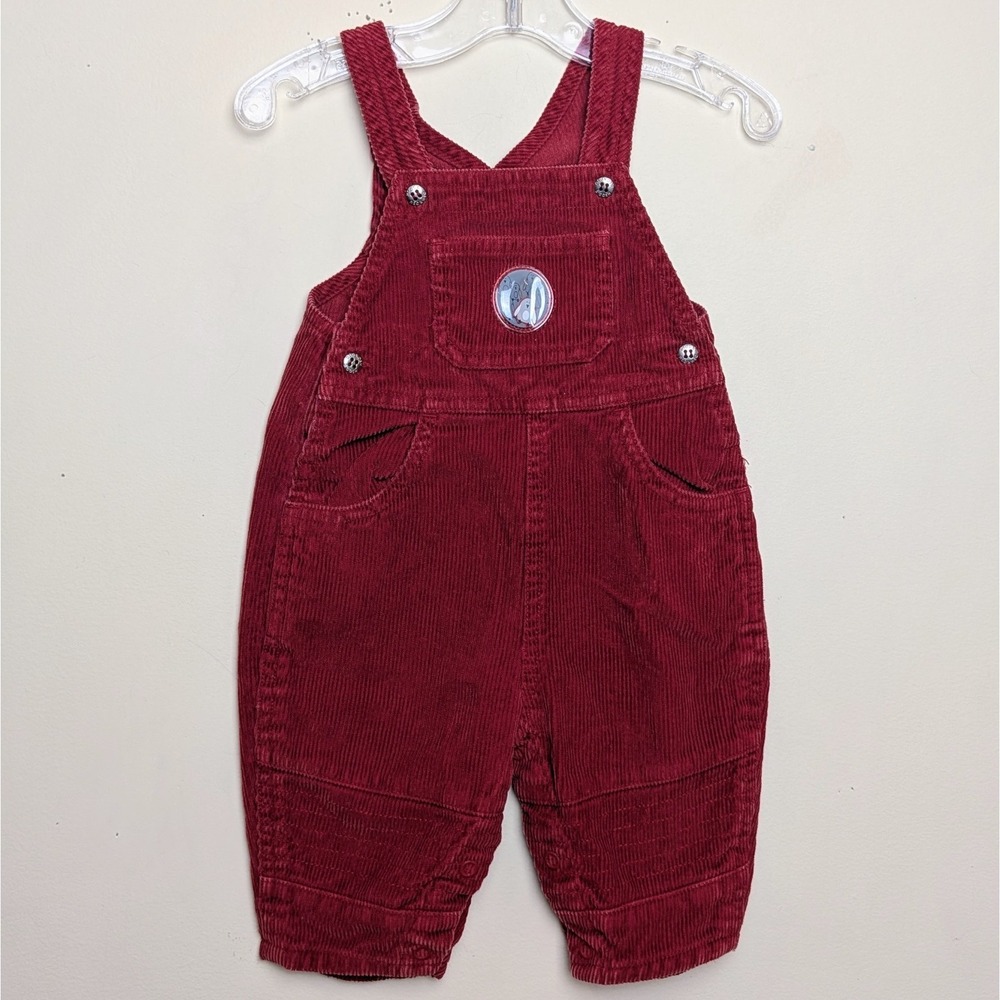 Vintage Osh Kosh Baby Bgosh‎ Corduroy Penguin Overalls Y2K Red Size 3-6 Months